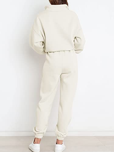 Prinbara Women 2 Piece Outfits Sweat Set 2024 Fall Oversized Sweatshirts Jogger Sweatpants Lounge Sets Tracksuit White Medium