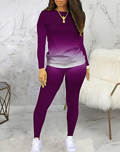 JSVZREU Two Piece Outfits for Women Loungewear Set 2 Piece Outfits Sweatsuit Jogger Sets Jogging Track Suits Lounge Matching Set Long Sleeve(Purple,L)