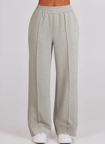 Aleumdr Two Piece Outfits Half Zip Sweatshirt Sweatsuit Fleece Lounge Sets for Women Matching Set Oversized Pullover Wide Leg Sweatpant Tracksuit 2024 Fall Fashion Travel Athletic Clothing Grey