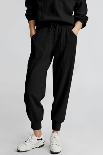 PRETTYGARDEN Womens 2 Piece Sweatsuits Set Long Sleeve Half Zip Pullover Sweatshirt Joggers Sweatpants Fall Outfits Tracksuit (Black,Large)