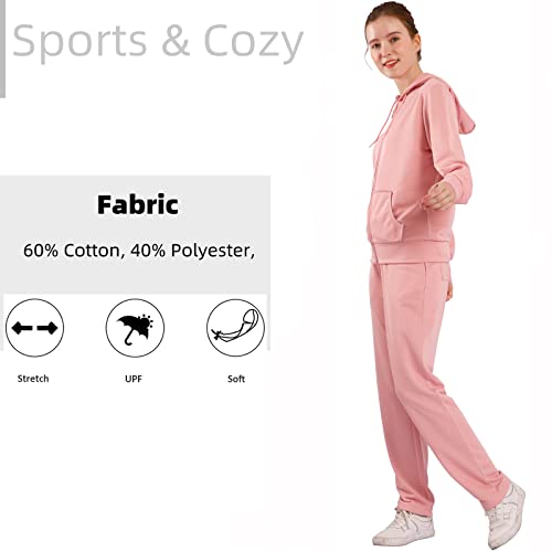 LeeHanTon Womens Sweatsuits Set 2 Piece Jogging Suits Zip Hoodie Sweatpants Tracksuit Training Outfits LJ300 Pink L