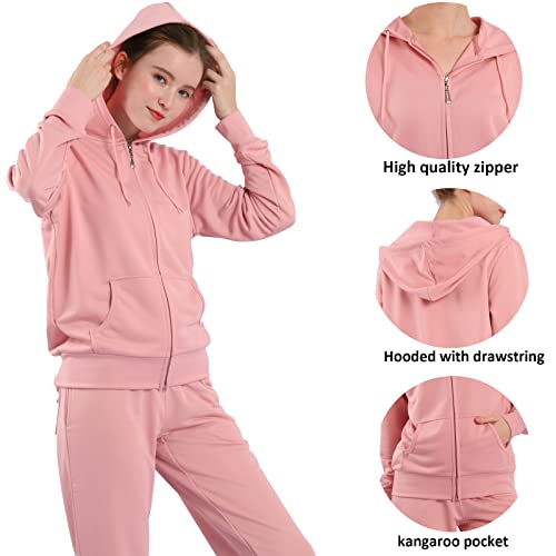 LeeHanTon Womens Sweatsuits Set 2 Piece Jogging Suits Zip Hoodie Sweatpants Tracksuit Training Outfits LJ300 Pink L