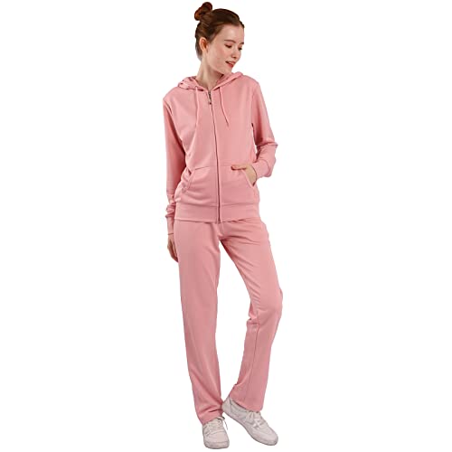 LeeHanTon Womens Sweatsuits Set 2 Piece Jogging Suits Zip Hoodie Sweatpants Tracksuit Training Outfits LJ300 Pink L