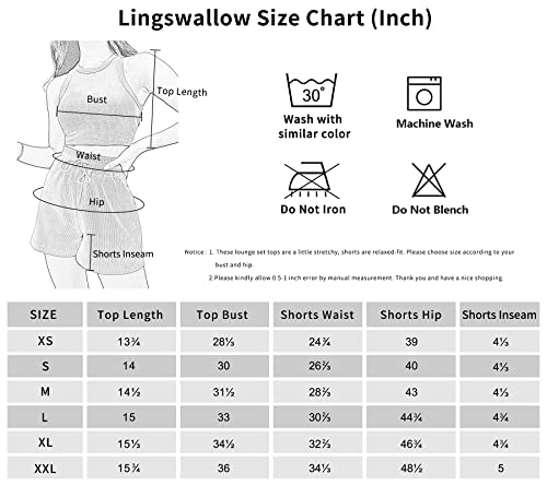 Lingswallow 2 Piece Women Lounge Sets - Sleeveless Crop Top and Shorts Waffle Lounge Set Tracksuits Sweatsuits for Women