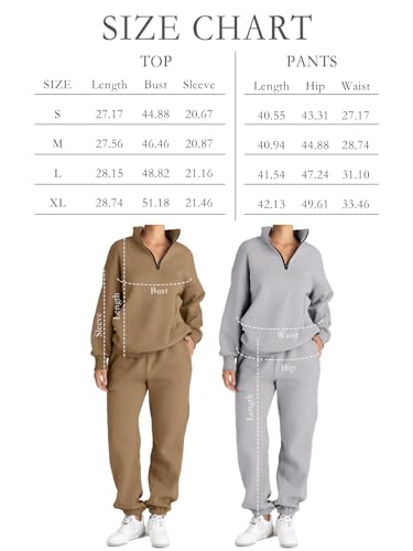 AUTOMET Womens 2 Piece Sweat Sets Long Sleeve Half Zip Sweatshirts with Sweatpants Fall Clothes 2024 Grey L