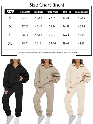 AUTOMET Womens 2 Piece Sweat Sets Long Sleeve Half Zip Sweatshirts with Sweatpants Fall Clothes 2024 Grey L
