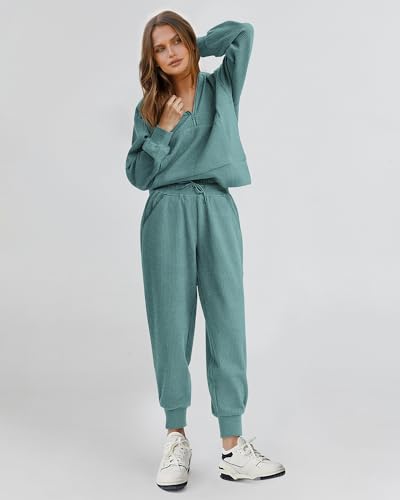 BTFBM Women's 2 Piece Tracksuit Long Sleeve Zipper Sweatshirt Long Sweatpants Outfits Lounge Sets Airport Outfits(Solid Light Green,Large)