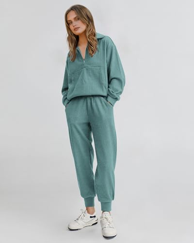 BTFBM Women's 2 Piece Tracksuit Long Sleeve Zipper Sweatshirt Long Sweatpants Outfits Lounge Sets Airport Outfits(Solid Light Green,Large)