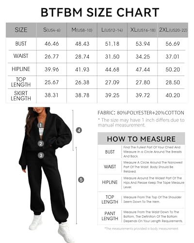 BTFBM Womens Sweatsuits 2 Piece Set 2024 Fleece Long Sleeve Zip Up Sweatshirt Sweatpants Winter Fall Outfits Jogger Sets(Black, Medium)