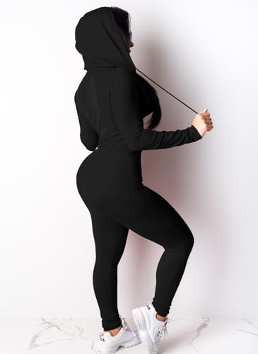 Mrskoala Two Piece Outfits for Women Jogger Sets Workout SweatSuits Tracksuit Pants Set Black S