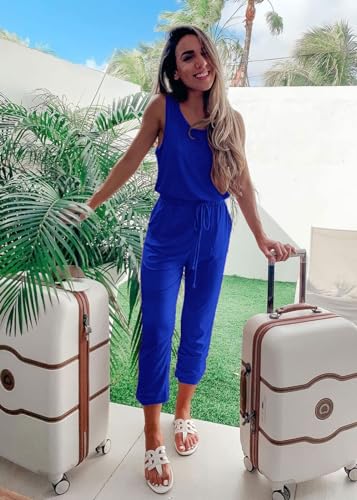 PRETTYGARDEN Women's Two Piece Outfit Sleeveless Crewneck Tops with Sweatpants Active Tracksuit Lounge Wear (Blue,Medium)