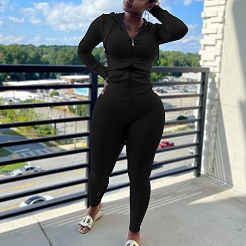 Mrskoala Two Piece Outfits for Women Jogger Sets Workout SweatSuits Tracksuit Pants Set Black S