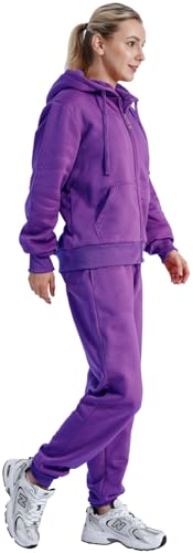 LeeHanTon Sherpa Fleece Womens Sweatsuits Sets Outfit Active Full Zip Hoodie and Pants 2 Pieces Loungewear Tracksuit Purple L