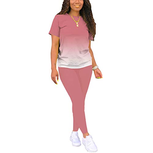 Nimsruc Two Piece Outfits For Women Summer Sweatsuits Sets Casual Jogging Suit Matching Athletic Clothing Fashion Tracksuit Gradient Pink XXL