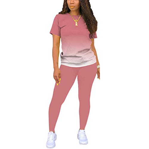 Nimsruc Two Piece Outfits For Women Summer Sweatsuits Sets Casual Jogging Suit Matching Athletic Clothing Fashion Tracksuit Gradient Pink XXL