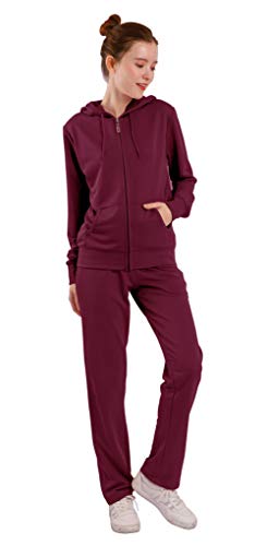 LeeHanTon Womens Tracksuit Set Fashion Lightweight Fleece Zip Up Hoodies and Pants Activewear Sets 2 Pieces Outfit Burgundy X-Large