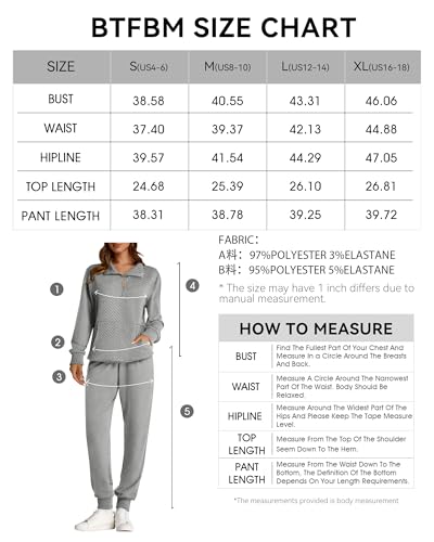 BTFBM Womens Sweatsuits 2 Piece Set Quilted Quarter Zip Pullover Jogger Sweatpants Tracksuit Fall Matching Lounge Sets(Solid Light Grey, Medium)