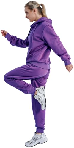 LeeHanTon Sherpa Fleece Womens Sweatsuits Sets Outfit Active Full Zip Hoodie and Pants 2 Pieces Loungewear Tracksuit Purple L