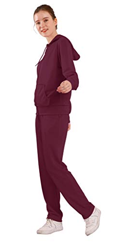 LeeHanTon Womens Tracksuit Set Fashion Lightweight Fleece Zip Up Hoodies and Pants Activewear Sets 2 Pieces Outfit Burgundy X-Large