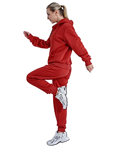 Facitisu Women Tracksuit 2 Piece Outfit Fleece Jogging Suit Set Active Sherpa Lined Sweatsuit Jogger Pants with Zip Up Hoodie Wine S