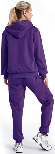 LeeHanTon Sherpa Fleece Womens Sweatsuits Sets Outfit Active Full Zip Hoodie and Pants 2 Pieces Loungewear Tracksuit Purple L
