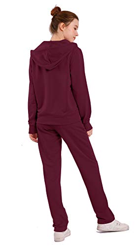 LeeHanTon Womens Tracksuit Set Fashion Lightweight Fleece Zip Up Hoodies and Pants Activewear Sets 2 Pieces Outfit Burgundy X-Large