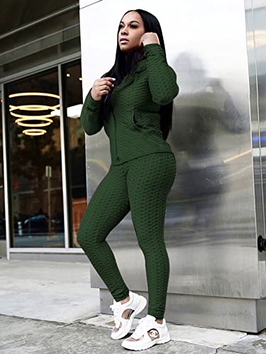 KANSOON Active Wear Outfits for Women 2 Piece Tracksuit Long Sleeve Zipper Jacket and Leggings Workout Set Army Green L