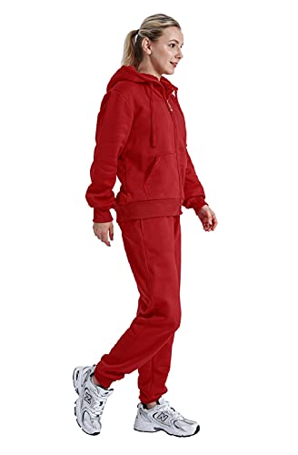 Facitisu Women Tracksuit 2 Piece Outfit Fleece Jogging Suit Set Active Sherpa Lined Sweatsuit Jogger Pants with Zip Up Hoodie Wine S