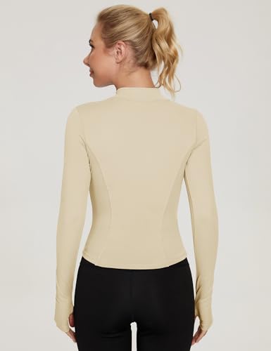 LUYAA Athleitc Zip Up Jackets Long Sleeve Workout Tops Lightweight Crop Fall Active Wear Work Out Sets Apricot L