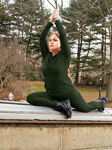 KANSOON Active Wear Outfits for Women 2 Piece Tracksuit Long Sleeve Zipper Jacket and Leggings Workout Set Army Green L