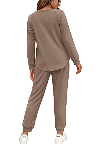 WIHOLL 2 Piece Women Jogger Outfits Sets, Sweatsuit for Women Set Khaki L