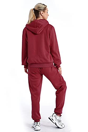 Facitisu Women Tracksuit 2 Piece Outfit Fleece Jogging Suit Set Active Sherpa Lined Sweatsuit Jogger Pants with Zip Up Hoodie Wine S