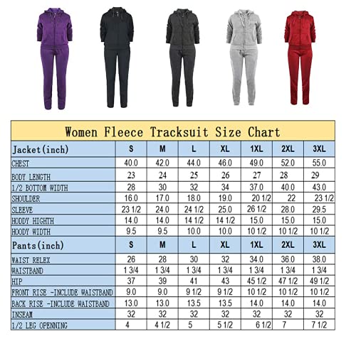 Facitisu Women Tracksuit 2 Piece Outfit Fleece Jogging Suit Set Active Sherpa Lined Sweatsuit Jogger Pants with Zip Up Hoodie Wine S