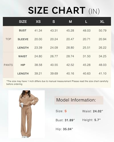BTFBM Women's Two Piece Tracksuit Fall 2024 Long Sleeve Zip Up Sweatshirt Long Pants Outfits Jogger Sweatsuit Sets(Solid Khaki,Large)