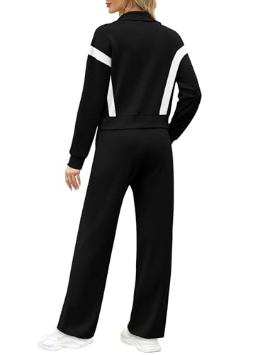 XIEERDUO Lounge Sets for Women 2024 Zip Up Sweatshirt Sweatpants Two Piece Sweatsuits Winter Outfits Tracksuit Black M