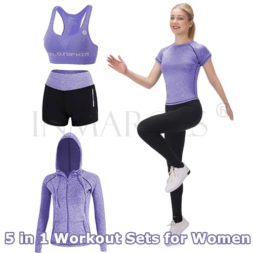 Inmarces Workout Sets for Women 5 PCS Yoga Outfits Activewear Tracksuit Sets