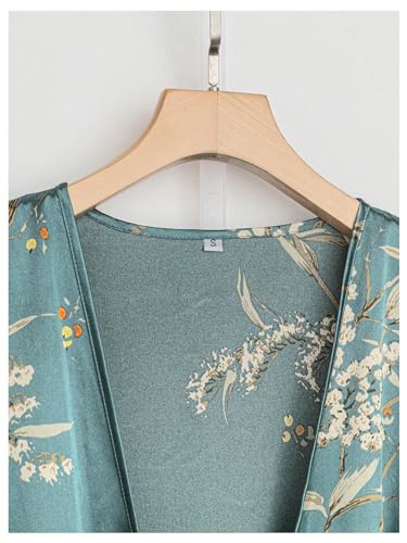 GORGLITTER Women's 5 Piece Floral Print Satin Pajama Set Nightgown Robe Cami Shorts Sleepwear with Storage Bag Green Large