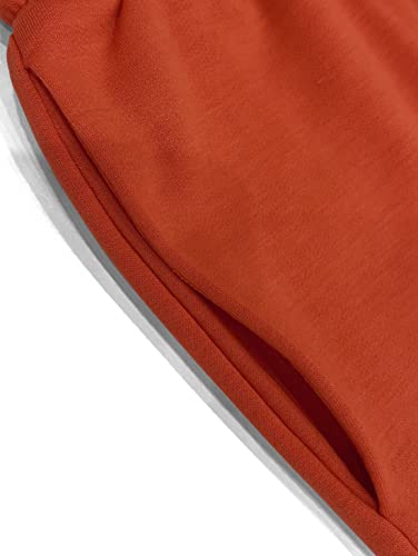 sexycherry Casual Two Piece Pants Sets Sweatsuits for Women Off One Shoulder Long Sleeve Orange Tracksuits Long Wide Leg Pants Loose with Pockets