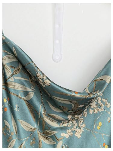 GORGLITTER Women's 5 Piece Floral Print Satin Pajama Set Nightgown Robe Cami Shorts Sleepwear with Storage Bag Green Large