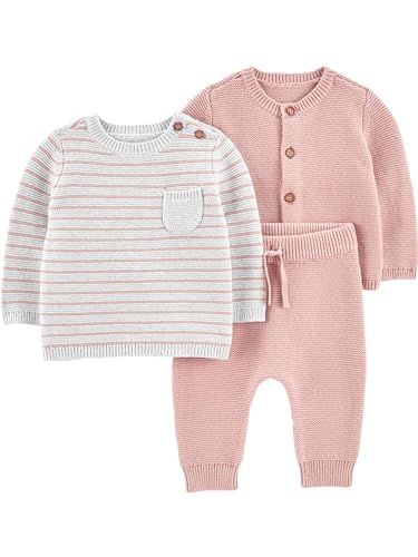 Simple Joys by Carter's Baby Girls' 3-Piece Sweater Set, Winter Blush, 0-3 Months