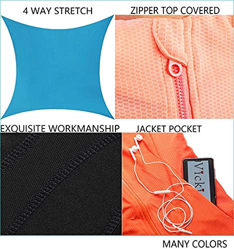 VICKISUI Active Wear Sets for Women -Workout Clothes Gym Wear Tracksuits Yoga Jogging Track Outfit Legging Jacket 2 Pieces Set Aqua Blue