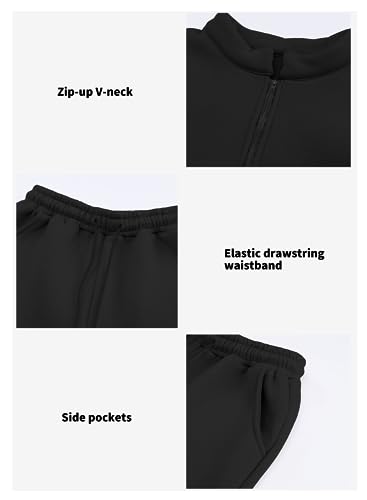 Aleumdr Womens 2 Piece Sweatsuit Sets 2024 Fall Trendy Half Zip Pullover Long Sleeve Sweatshirt Jogger Pants Outfits with Pockets Black Small
