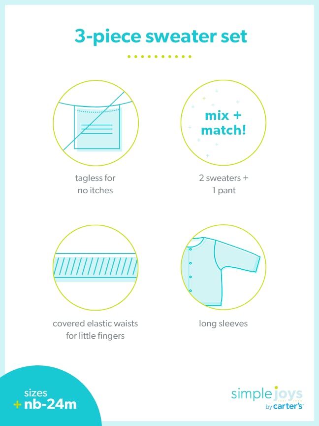 Simple Joys by Carter's Baby Girls' 3-Piece Sweater Set, Winter Blush, 0-3 Months