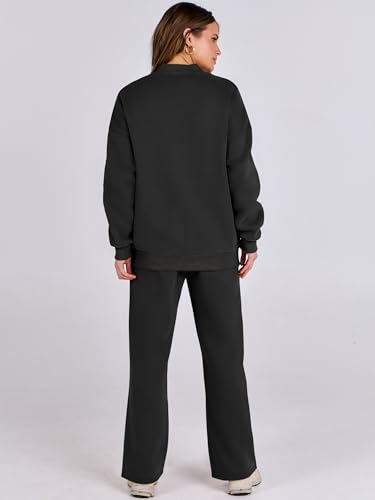 ANRABESS Women 2 Piece Outfits Lounge Set Oversized Zip Up Sweatshirt Jacket Sweatpant Matching Sweat Sets Fall Sweatsuit Black Large