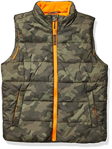 Amazon Essentials Boys' Heavyweight Puffer Vest, Military Green Camouflage, Large