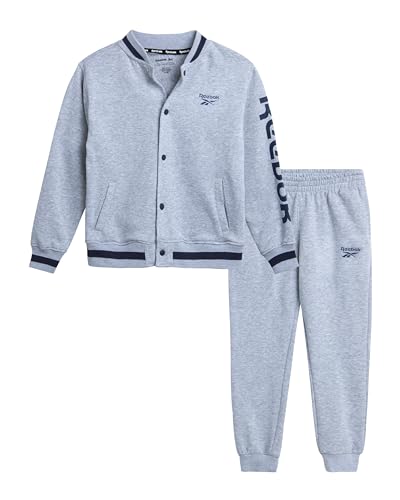 Reebok Boys' Pants Set - 2 Piece Fleece Varsity Jacket and Jogger Sweatpants - Outerwear Sweatshirt and Pants for Boys (8-12), Size 8, Heather Grey