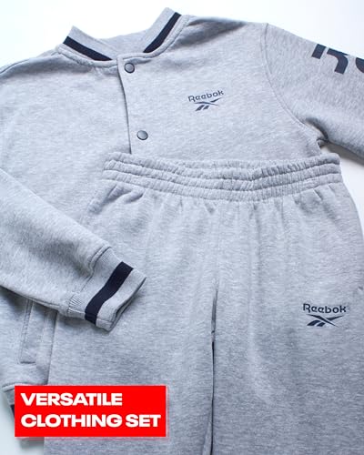Reebok Boys' Pants Set - 2 Piece Fleece Varsity Jacket and Jogger Sweatpants - Outerwear Sweatshirt and Pants for Boys (8-12), Size 8, Heather Grey