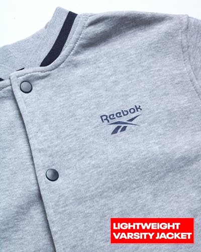 Reebok Boys' Pants Set - 2 Piece Fleece Varsity Jacket and Jogger Sweatpants - Outerwear Sweatshirt and Pants for Boys (8-12), Size 8, Heather Grey