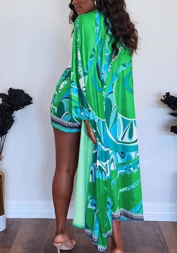 DINGANG Womens Summer Outfits Floral Print Beach Kimono Robe with Shorts Outerwear Vacation Set