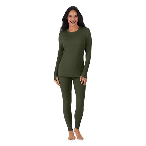 Cuddl Duds Womens Thermal Underwear - Heavyweight Base Layer 2-Piece Set - Cozy Moisture-Wicking Long Johns - Winter Clothing - Hunter Green - X-Large
